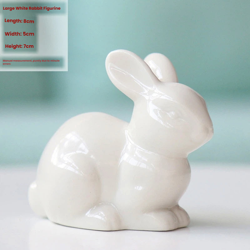 White Ceramic and Enamel Rabbit Figurine — Size: as picture show; Color: Large
