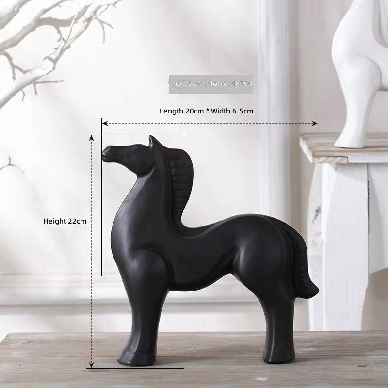 Medium White Ceramic Horse Figurine — Size: Medium; Color: Black