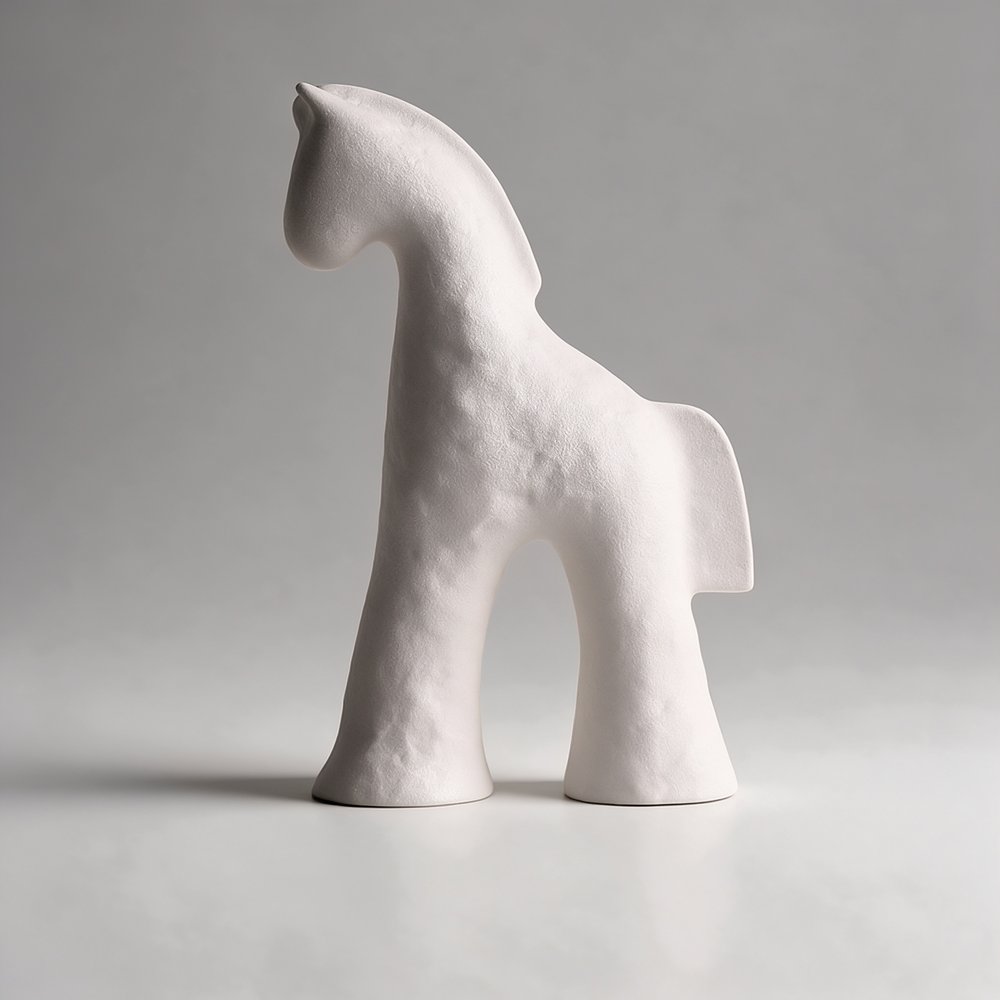 Matte White Ceramic Horse Figurine