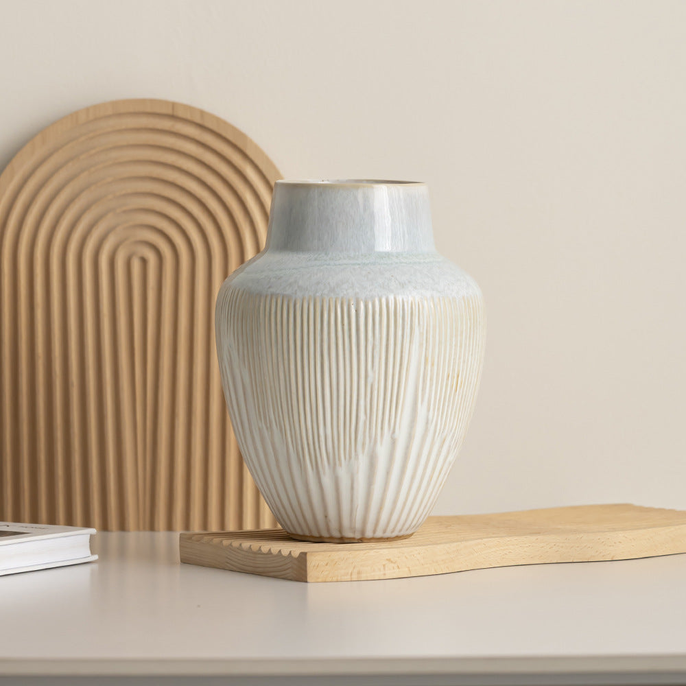 Ribbed White Ceramic Vase