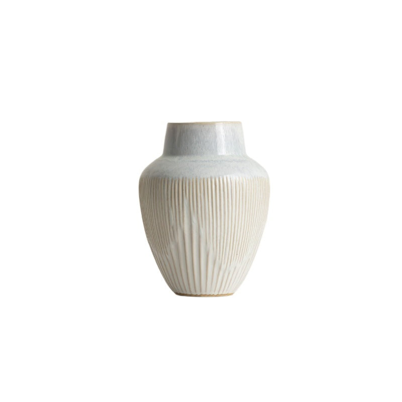 Ribbed White Ceramic Vase