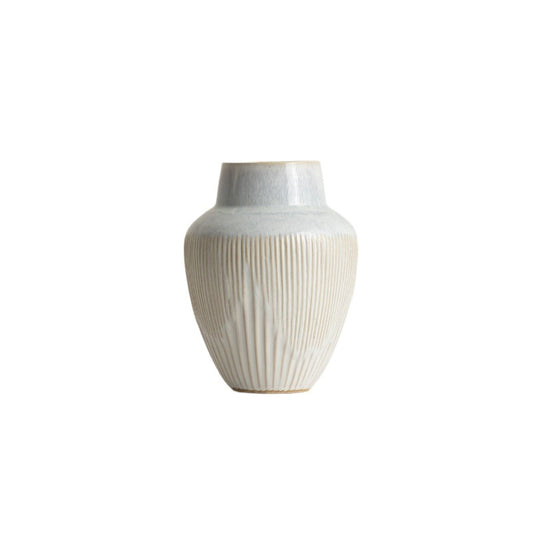 Ribbed White Ceramic Vase