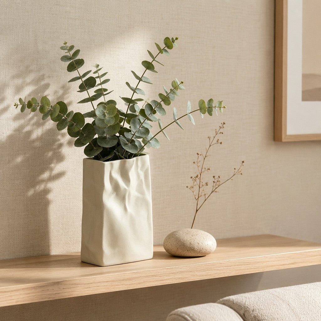 Cream Crinkle-Textured Ceramic Vase