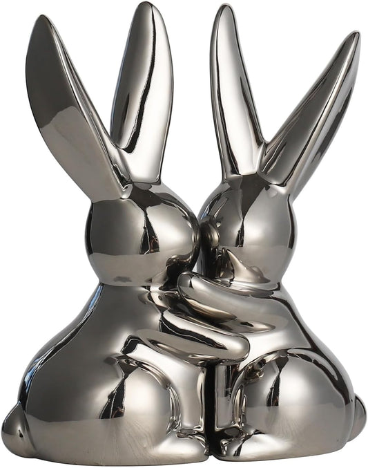 Silver-Tone Aluminum Rabbit Bookends Pair