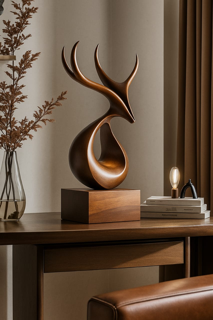 Wood Deer Tabletop Sculpture