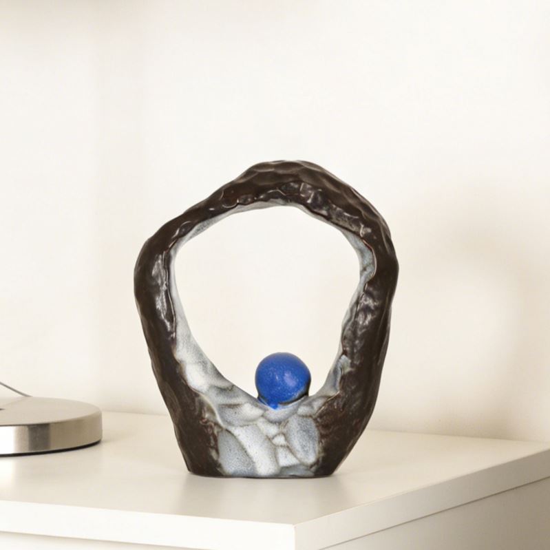 Ceramic Loop Sculpture with Blue Sphere
