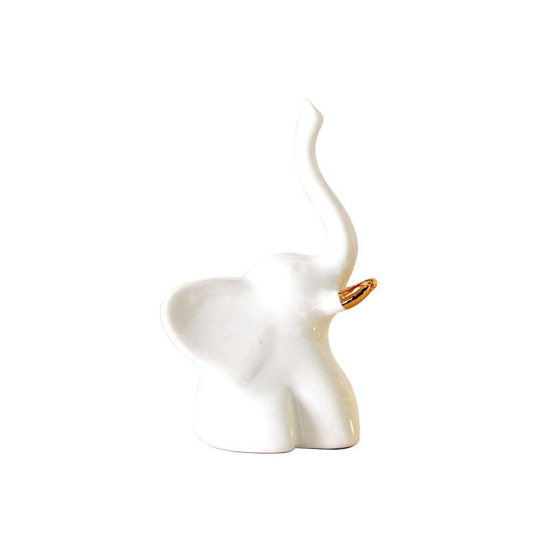 Gold Ceramic Elephant Figurine — Size: 9.5*6cm; Color: White