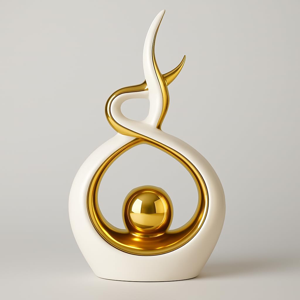 Abstract Ceramic Sculpture with Gold Sphere