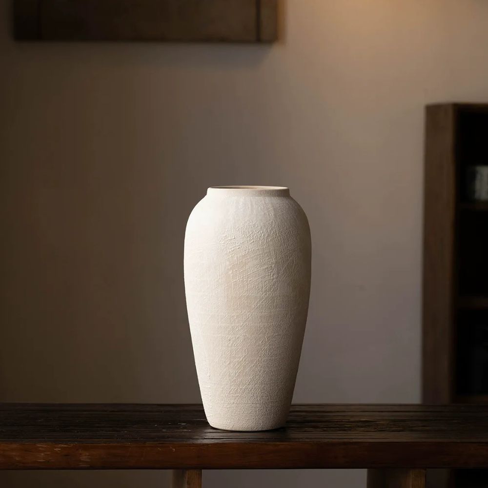 Textured White Ceramic Vase Tall