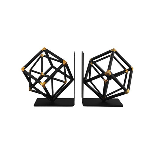 Geometric Metal Cube Bookends Pair — Size: A pair; Color: Black