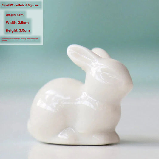White Ceramic and Enamel Rabbit Figurine — Size: as picture show; Color: Small