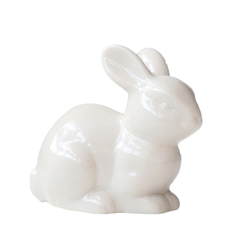 White Ceramic and Enamel Rabbit Figurine