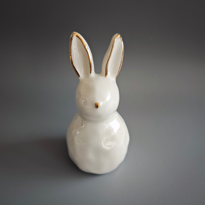 White Ceramic Rabbit Figurine with Gold Details