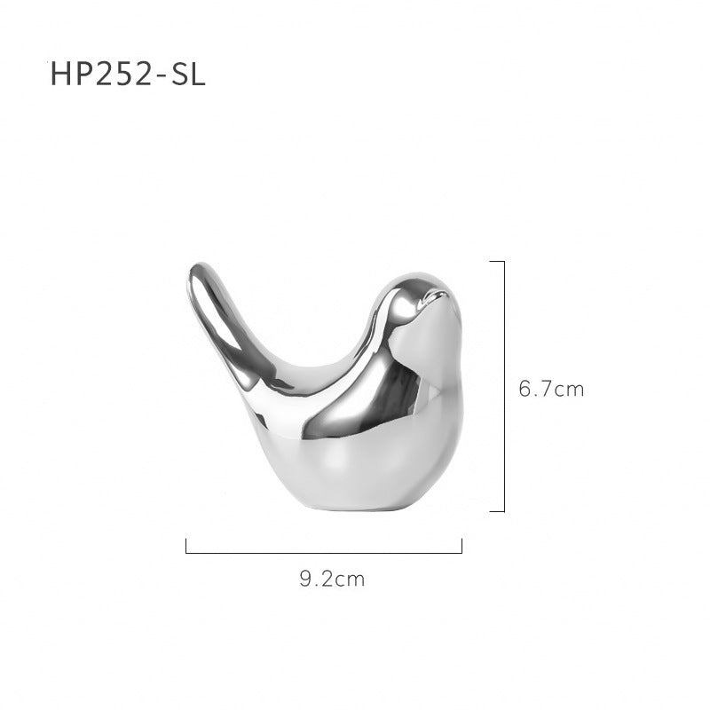 Electroplated Ceramic Bird Figurine — Size: Small - 4" - 7"; Color: 252sl-M-silver