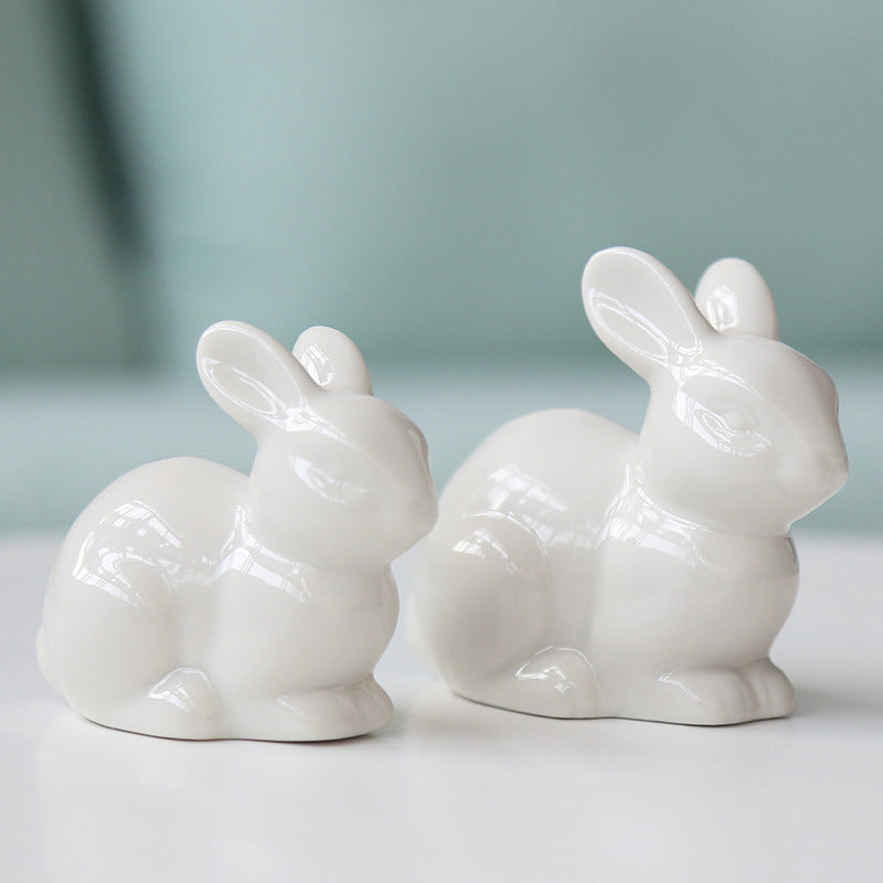 White Ceramic and Enamel Rabbit Figurine