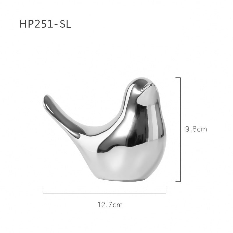 Electroplated Ceramic Bird Figurine — Size: Small - 4" - 7"; Color: 251sl-XL-silver