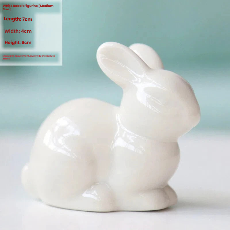 White Ceramic and Enamel Rabbit Figurine — Size: as picture show; Color: Medium