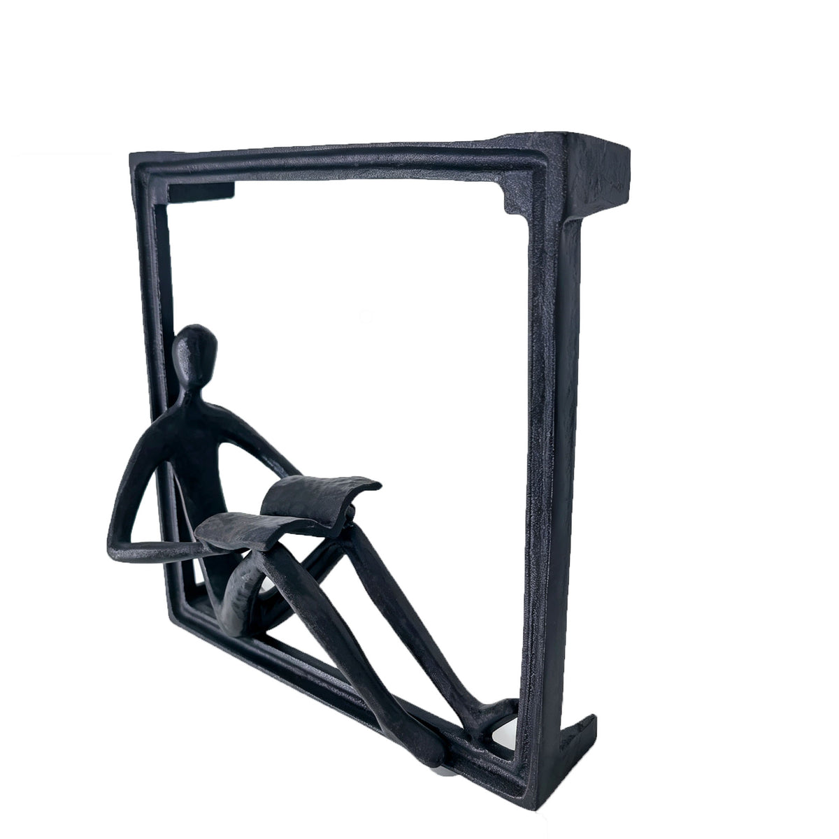 Cast Iron Abstract Reading Man Figurine in Square Frame