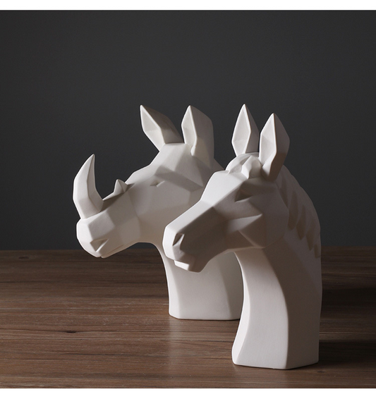 Matte White Ceramic Elephant Head Tabletop Sculpture