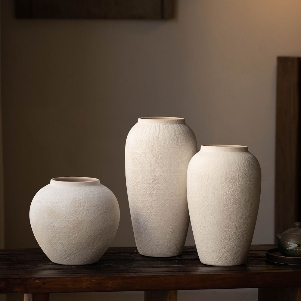 Textured White Ceramic Vase Tall
