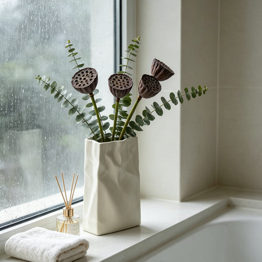 Cream Crinkle-Textured Ceramic Vase