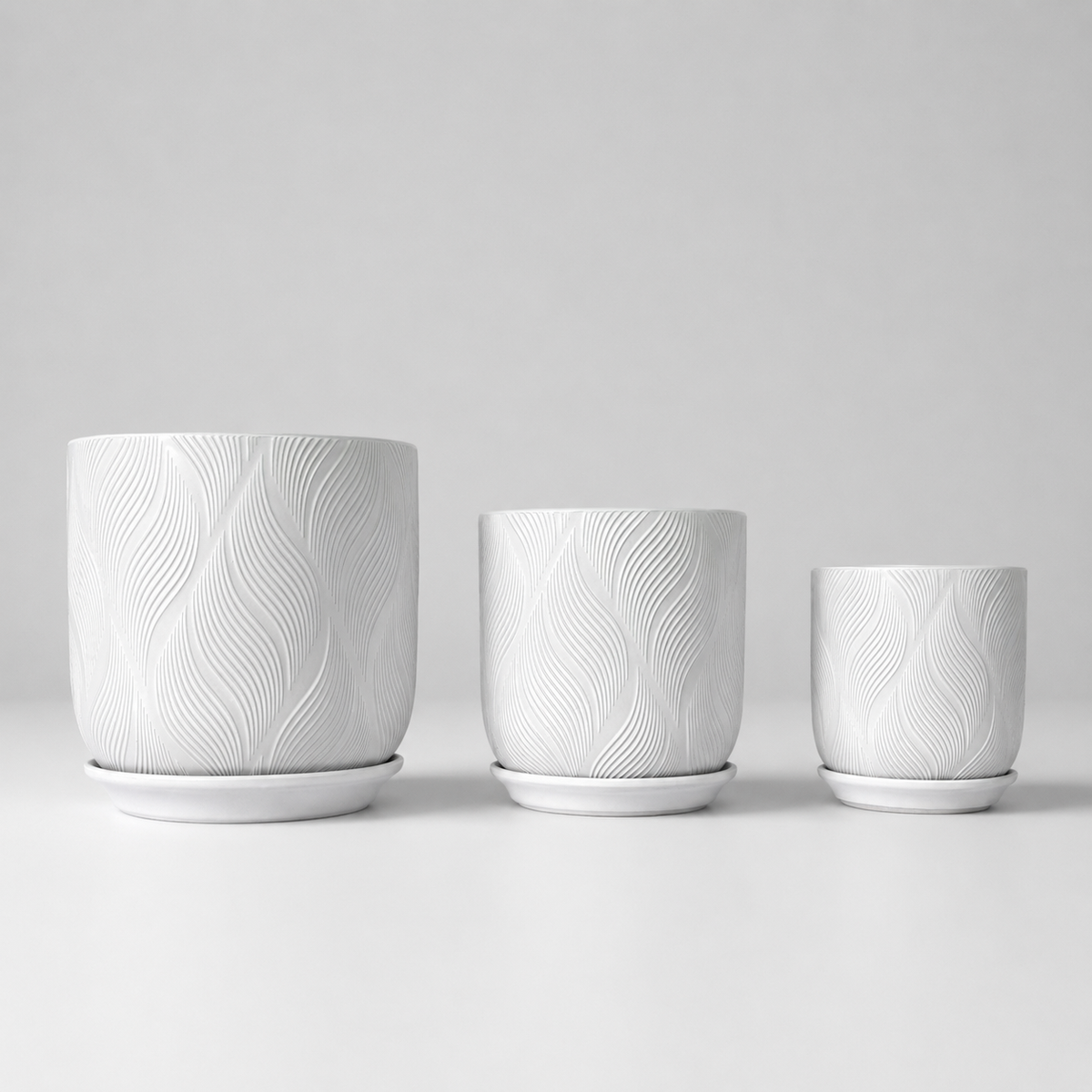 Textured White Ceramic Vase Set