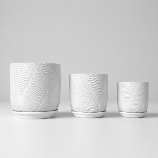 Textured White Ceramic Vase Set